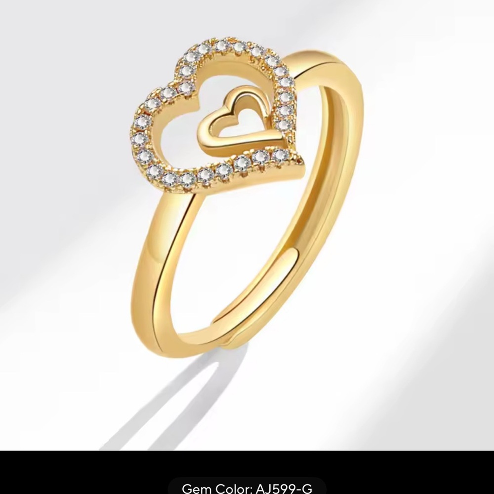 14k Gold plated S925 Stamp Heart Ring with Sparkling Accents